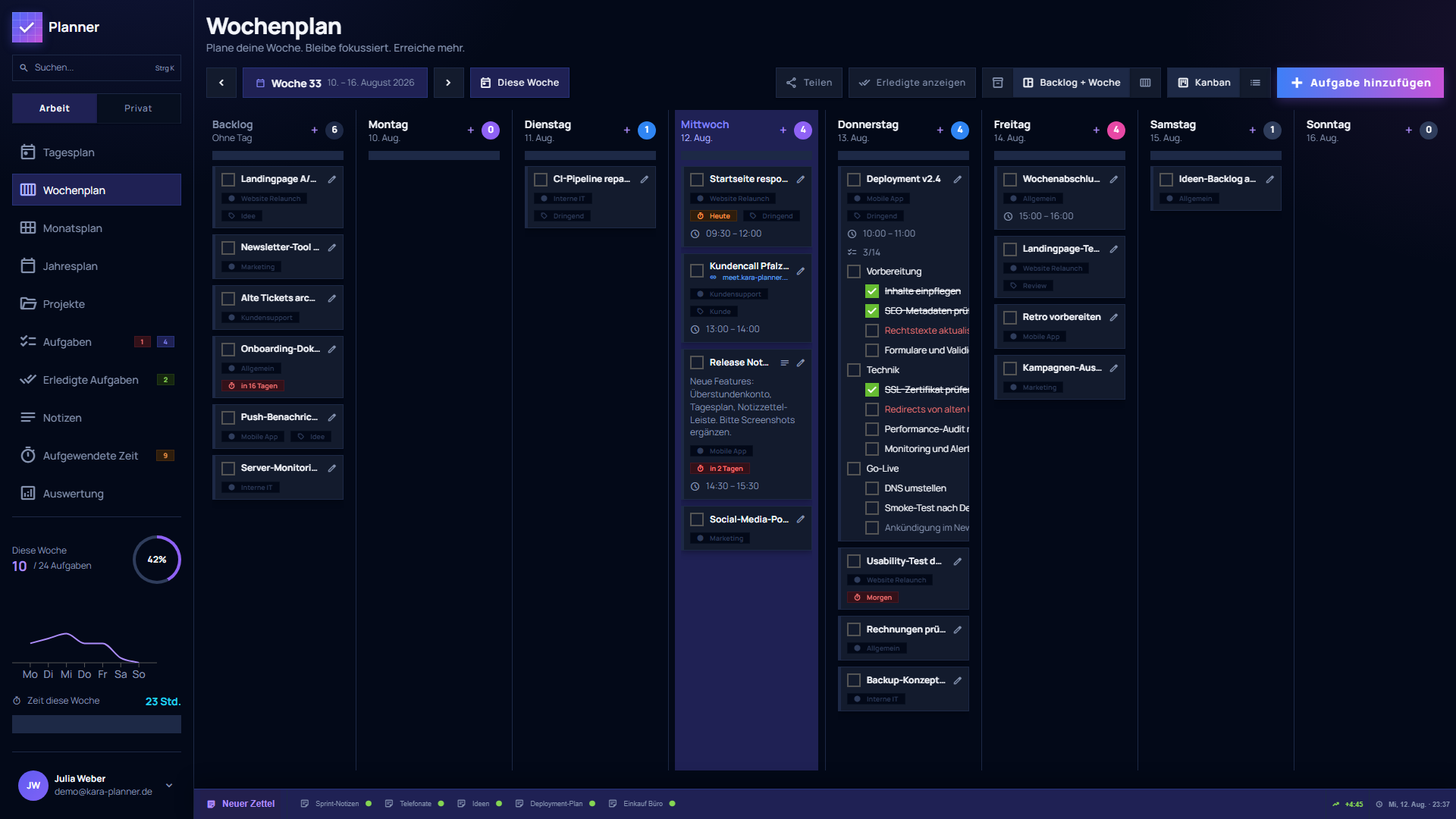 KARA Planner Wochenplan